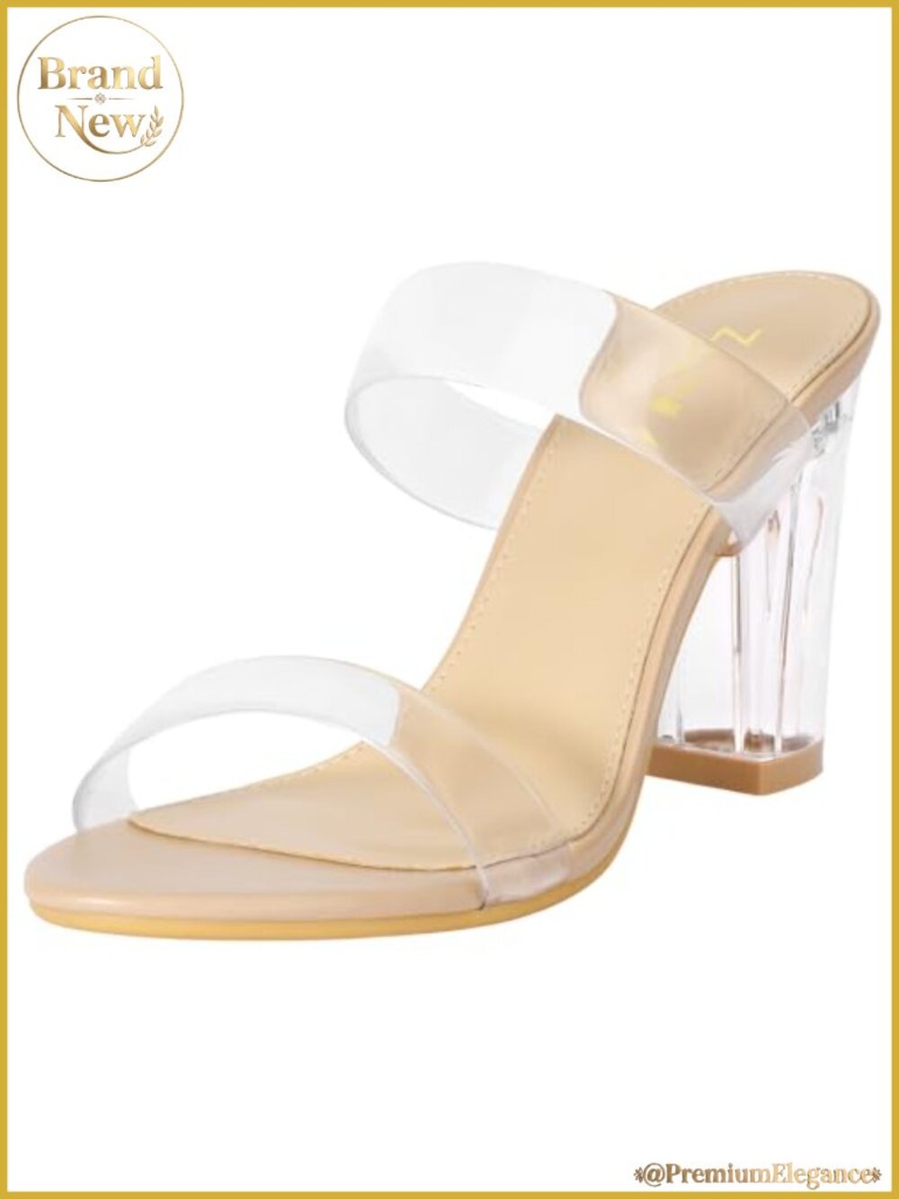 Clear Two Strap Block Chunky Heel Sandals Open Toe Slip On Heels